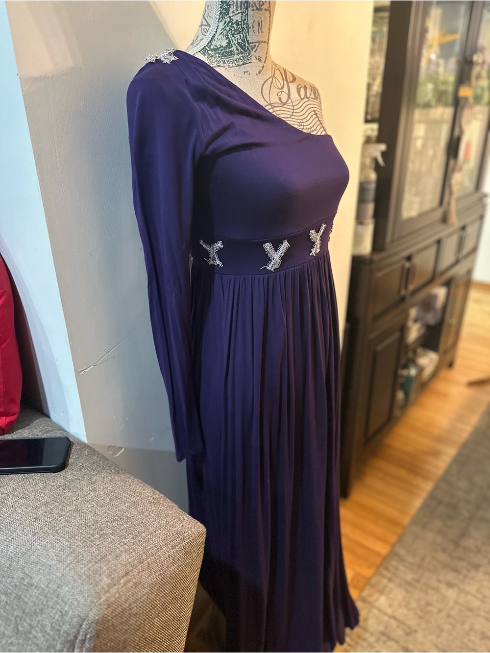 One-Shoulder Purple Evening Gown with Embellished Waist